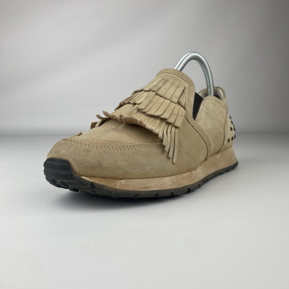 Tod's Beige Suede Fringe Slip On Sneakers Womens 37.5 US 7 Low Top Casual Shoes